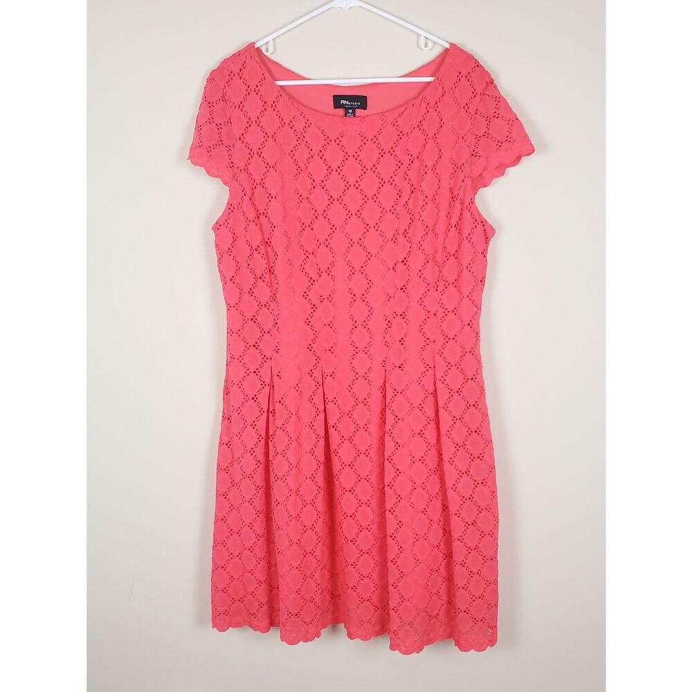 Ronni Nicole Pink Coral Lace Fit & Flare Dress Size 18